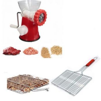 Deal Of Meat Mincer Red With BBQ Mesh Grilling Skillets Recetangle - Kitchen Tools - Best Price in Pakistan - HitShop.pk